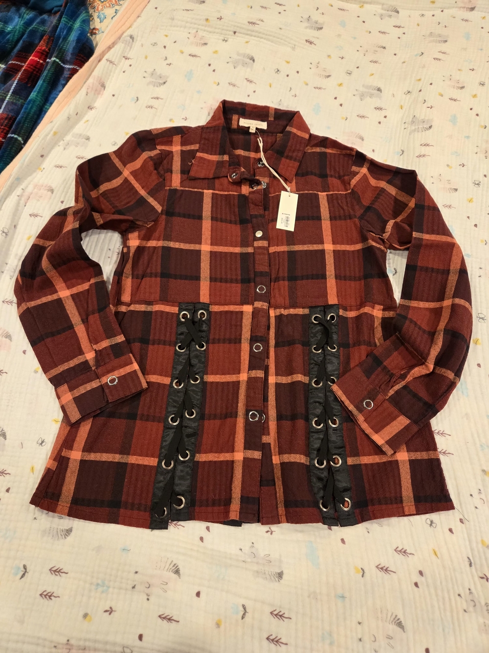 *Gilded Intent* Plaid Snap-Button Shirt in Rust and Dark Brown